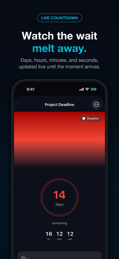 Countdowns app showing a live countdown detail screen.
